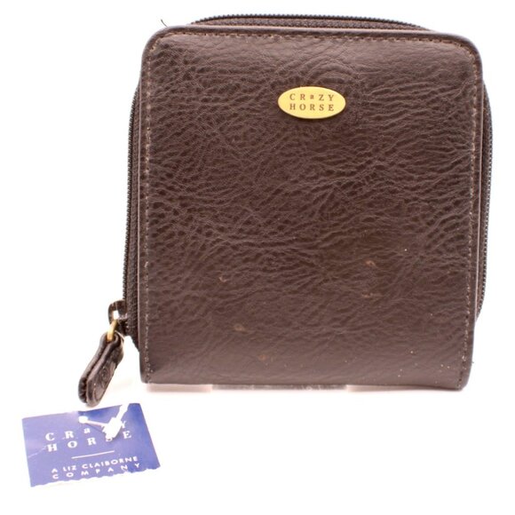 Liz Claiborne Crazy Horse Black Wallet Zip Snap Bi-Fold ID Card Holder Organizer - Picture 1 of 14